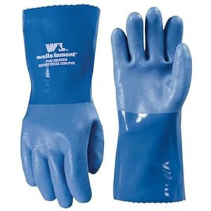 Wells Lamont Heavy Duty PVC Coated Work Gloves | Liquid/Chemical, Abrasion & Cut Resistant, Waterproof | Versatile, Flexible, Durable | Cotton Lining, Large (174L) , 12 inch Cuff , Blue