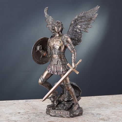 Estatua de San Miguel Arcángel 12.5 pulg. Resina y Bronce miniatura 3