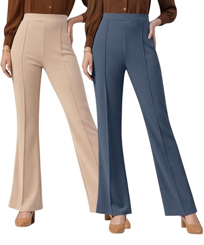 Image of Women Solid Flared Trousers Pack of 2 | High Waist Stretchable Office Pants for Women | Formal Bell Bottom Palazzo Trouser Combo