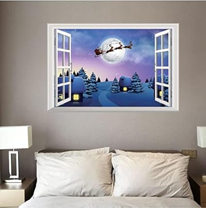 Amazon Co Jp Lontor クリスマス ステッカー3d風 ウォールステッカー おしゃれ クリスマス 壁紙シール 飾り 壁穴から 覗く美しい星空 立体ウォールシール 防水 貼ってはがせる 模様替え ウォール ステッカー 3d トリックアート 壁紙 子供部屋 寝室 天井 インテリア雑貨