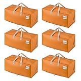 VENO (ヴェノ) 6パック 引っ越しバッグ バックパックストラップ付き 高耐久 引っ越しボックス 代替品 梱包用品 大きなストレージトート 寮の部屋の必需品用 ジッパー付き (季節の秋のオレンジ 6パック)