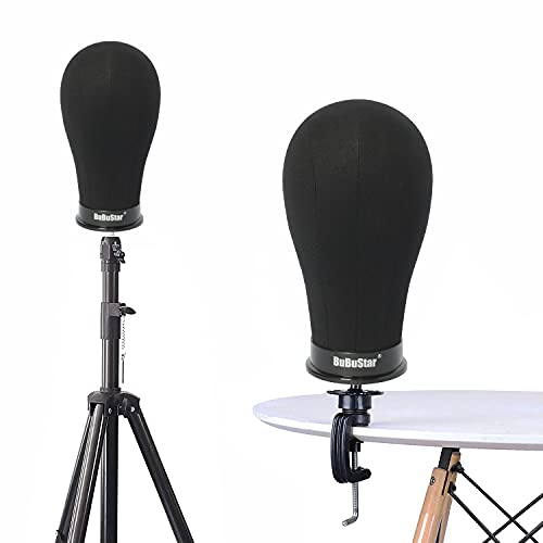 Canvas Block Head Mannequin Head Wig Head Poly Manikin Head For Making Wigs Professional Mannequin Head With Stand (22'', Black) #TOP6