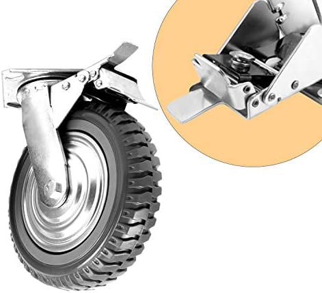 ybaymy 200mm Castors Wheels 4 Pack Solid Rubber Industrial Castors, 2 Locking Swivel Casters + 2 Fixed Caster Wheels with Brake 360 Degree Trolley on Wheels up to 1000kg for Furniture and Workbench
