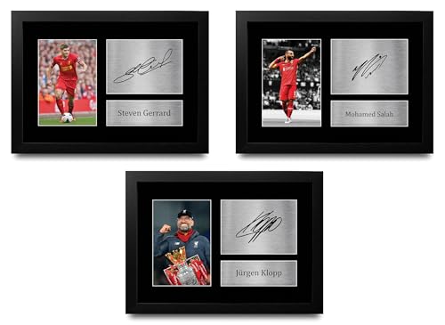 Photo Gerrard Salah Klopp dédicacée dans son cadre A4 pour décorer un bureau de fan