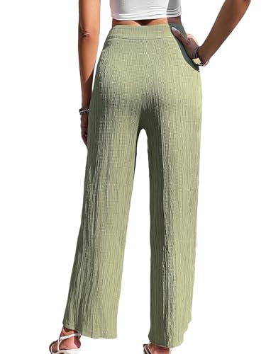 WDIRARA Women's Split Thigh High Waisted Wide Leg Palazzo Casual Loose Long Pants2