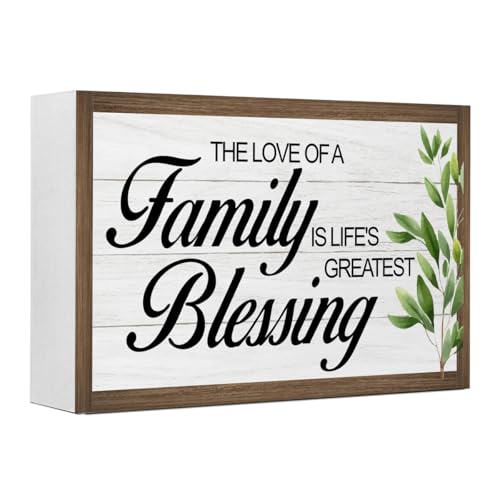 The Love of a Family is Life's Greatest Blessing Wooden Box Sign Decor,Rustic Family Wooden Block Plaque Sign for Home Farmhouse Living Room Bedroom Shelf Desk Table Wall Decor