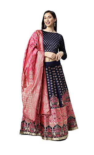 Indiase etnische slijtage lehenga choli voor vrouwen volledig gestikt Wedding Party Wear Indiase Stijl Jurk, Marineblauw & Goudkleurig 1, S
