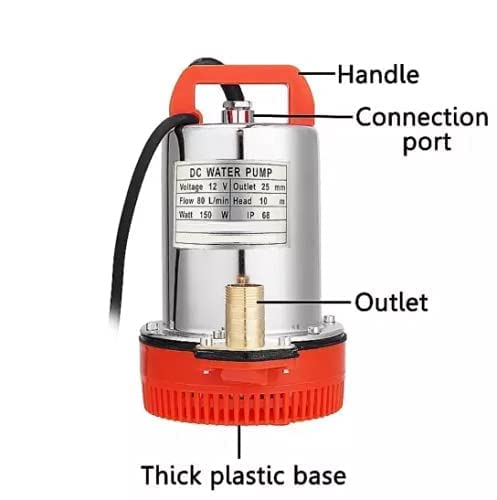 Asian Pumps & Machineries DC 12V 150W Solar Submersible Water Pump Solar Panel or Battery Operated Water Pump Head 25-30 Feet 4000Lph Stainless Steel Cable Length 2M & Pipe size 1” For Water Transport, Marine Boat - Image 7 thumbnail