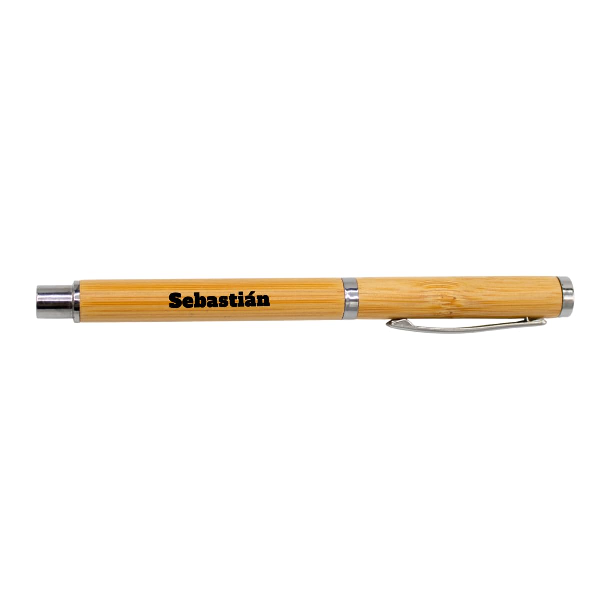 DEREGALOOS Personalised Bamboo Ballpoint Pen with Hood and Blue Ink. Natural and Elegant Design with UVI Customization. Includes Kraft Box. Original Gift for Men Women Office Events