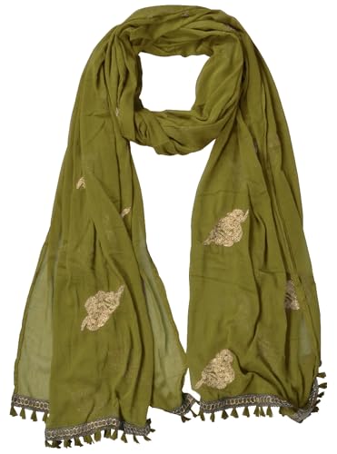 Image of YOUTHQUAKE Golden Patti Embroidered Work Chiffon Dupatta for Womens & Girls with Jaalar Lace
