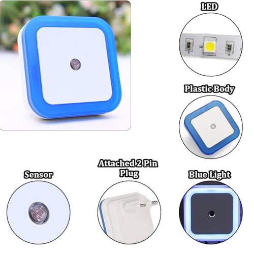 Image of fizzytech Smart Motion Sensor LED Light Bulb with Automatic On /Off and Dimmable Blue Glow, Energy Efficient 7W LED Bulb for Home, Stairs, Kitchen, Bathroom, Wardrobe Lighting(Square Blue Pack-2)