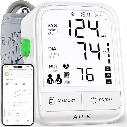 Upper Arm Blood Pressure Monitor: AILE Blood Pressure Machine for Home Use - Large Backlit Display...