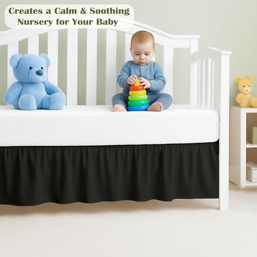 Image of Luxury Crib Bed Skirt 28 inch x 52 inch with 14 Inch Drop Soft & Breathable Dust Ruffle Fits Standard Crib and Toddler Bed Nursery Microfiber Fabric Ruffle Bed Skirt for Baby Boys or Girls Black Solid