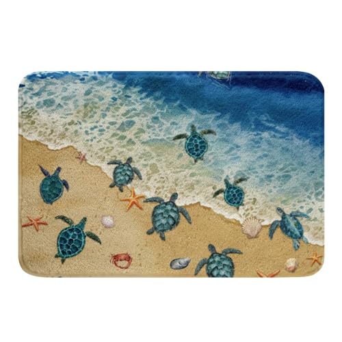 Green Sea Turtle Bath Mat Ocean Hawaii Beach Tropical Bath Rugs for Teens Boys,Tortoise Sea Waves Area Rug Starfish Shell Coastal Creature Living room rugs Nautical Sea Animal Doormats 16"x2