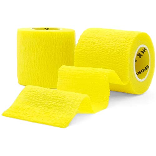 SPORTTAPE Calcetín Cohesivo, Cinta de Espinillera, Cinta de Guardia - 5cm x 4.5m - AMARILLO - Vendaje de Compresión, Envoltura Autoadhesiva de Veterinario
