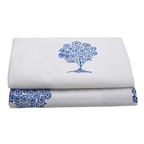 Image of LINENWALAS Cotton Curtains Set Of 2, Canvas Door Curtains For Home Decor, Hangs Elegantly With Back Loops (4.5Ft X 8 Ft, Blue Tree), Opaque, Back Tab Curtains