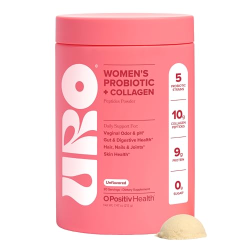 URO Women’s Probiotic + Collagen Peptides Powder – Vaginal, Skin & Gut Health In One Daily Scoop – With Hydrolyzed Collagen Peptides, Probiotic Blend, and XOS Prebiotics – 20 servings