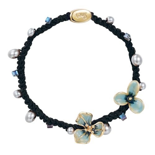 Iris Flower Hair Scrunchies with Pearl, SHE'S FREE STYLE JUST FOR YOU Hair Elastics Ponytail Holder for Women, Artistic Hair Ties for Girls, Handmade Dripping Oil Floral Accessory (Blue)