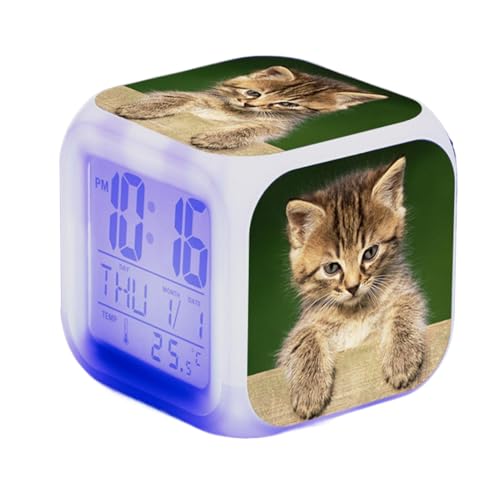 Wpsagek Cube Wecker Katzen Wecker, LED Night Glowing Kätzchenwecker, Digital Alarmuhr Wake Up Würfel Katzenwecker Für Kinder Mädchen