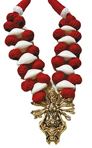 Anindita present Handmade Durga Pendant With Thread Boll and Kori Necklace for women and girls (Color Red, Size : Free)