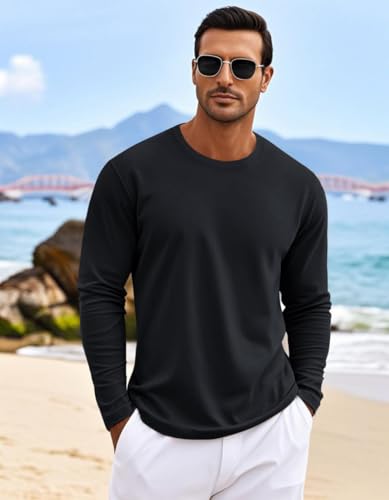 MAGNIVIT Men's Shirts Long Sleeve Cotton T-Shirt Crew Neck Midweight Tees Classic Basic Casual Tops Plain Soft Shirt4