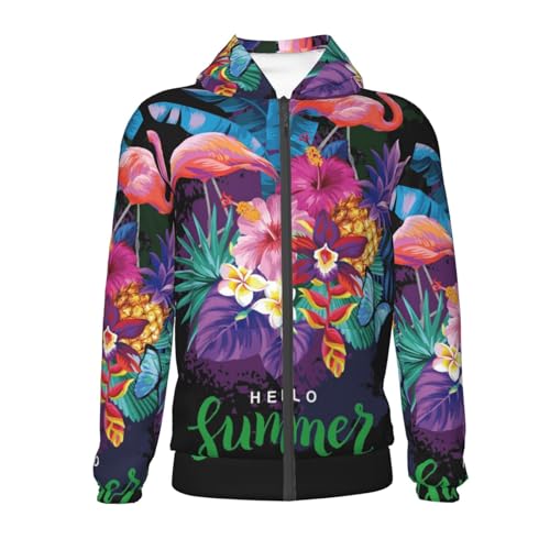 Tropical Summer with Flamingos Kid Hoodies Boys Zip Up Sweatshirts Girls Pullover with Pocket2