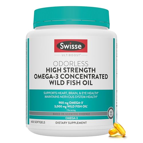 Swisse Wild Fish Oil Omega 3 Supplements for Women and Men | EPA DHA Fish Oil Supplements | Odorless - Helps Support Brain, Eye and Heart Health | High Strength 3000 mg | 400 Softgel Pills