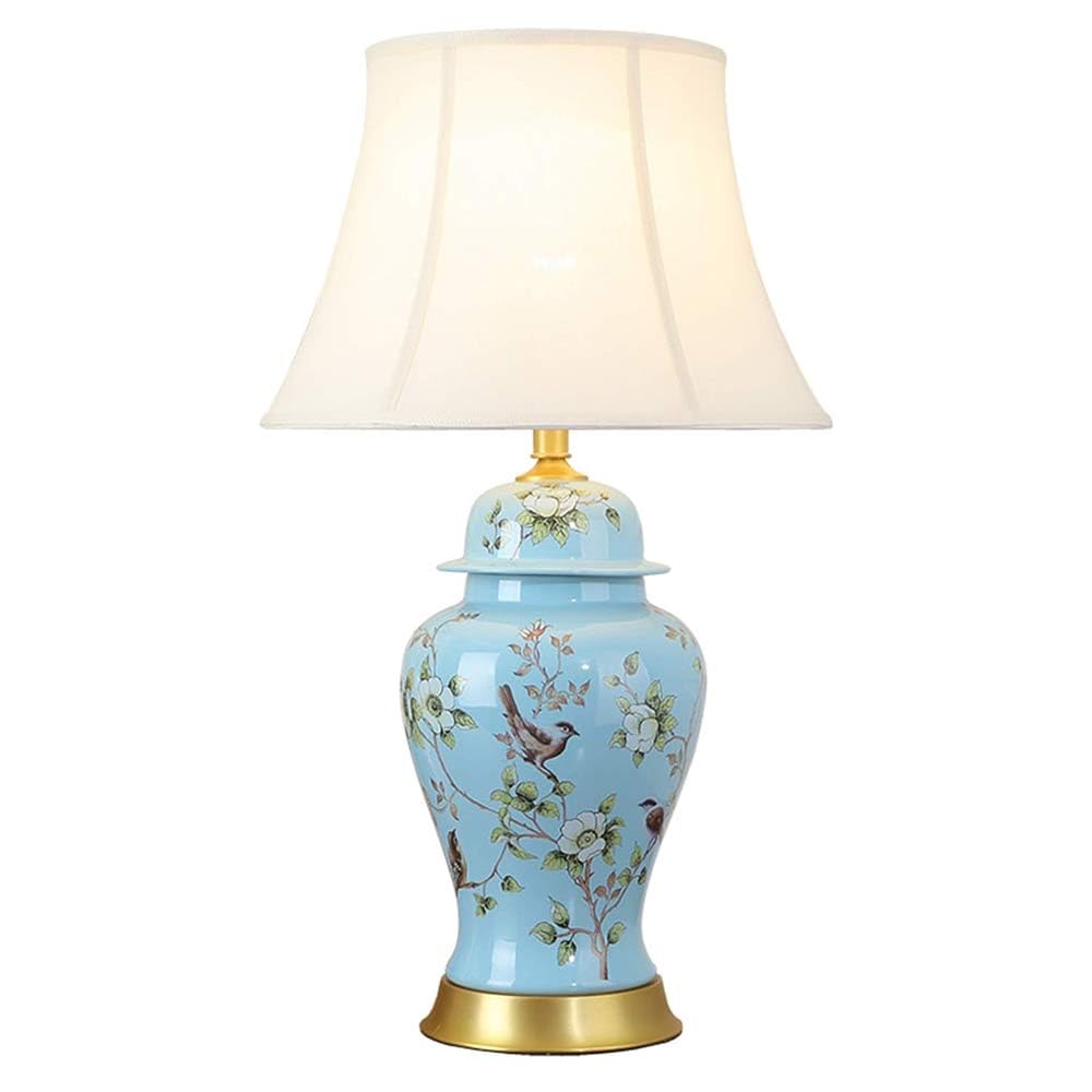 asdchZen Traditional Chinoiserie Bedroom Bedside Lamp Hand Painted Flower&Bird Ceramic Table Lamps For Bedside&Foyer&Studio Desk Lamp Glazed Ceramic Table Lamp-2,1