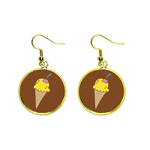 Pendientes de cereza amarilla y colgantes de gota dorada estilo helado dulce mujer