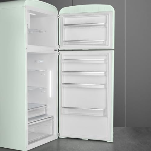 Image of Smeg FAB50 Retro Style Refrigerator - 19.28 cu. ft. Freestanding Fridge-Freezer, Dual Cooling, No-Frost, Adjustable Glass Shelves, Chrome Handle - Pastel Green - Made in Italy