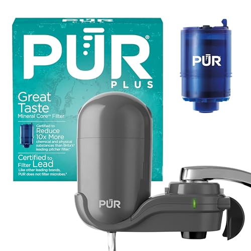 PUR Plus Faucet-Mount Water Filtration System, Lead-Reducing Filter, Grey | Easy Installation,…