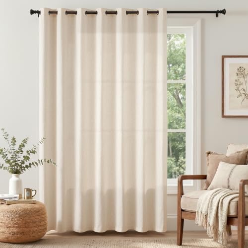 Image of jinchan Linen Curtain 90 Inch Light Filtering Grommet 1 Panel Beige