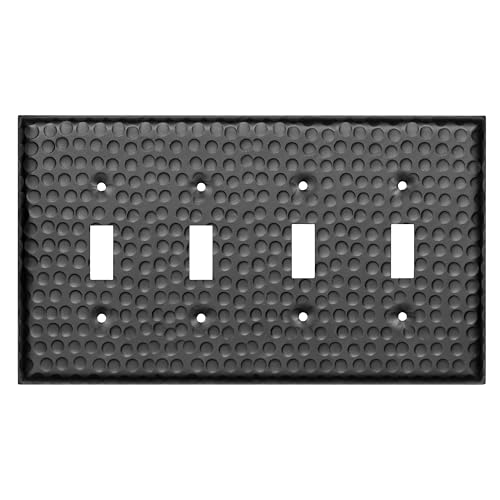 Image of Monarch Abode 19110 Hand Hammered Quad Wall Switch Plate, 4-Gang, Matte Black