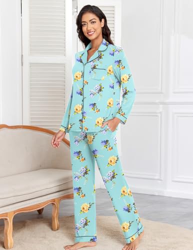 Image of Veseacky Women's Ribbed Knit Pajamas Set 2 Piece Warm Soft Loungewear Sleepwear Pjs S-XXL