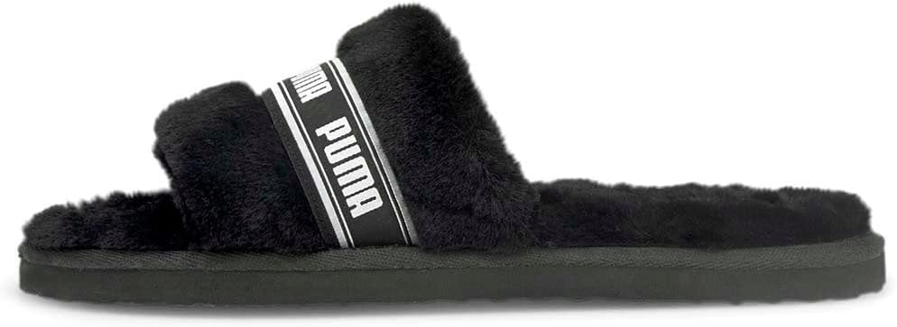 PUMA Women's PUMA FLUFF Slide, Puma Black-Puma White, 9