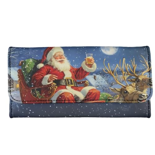 Image of AFPANQZ Women's PU Leather Three Fold Wallet Elegant Purse for Everyday Use | Funny Santa Claus Print Long Trifold Clutch Purse, Credit Card Money Organizer with ID Window, Christmas Decor