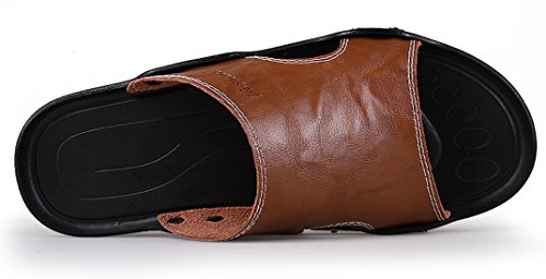 Men's Leather Slide Sandals Comfort Slip On Beach Summer Non Slip Flat Slipper Casual Shoes3