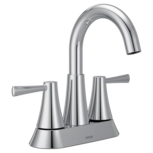 Image of Moen Ronan Chrome Two-Handle 4 in. Centerset Modern Bathroom Faucet with Push-Down Drain, 84022