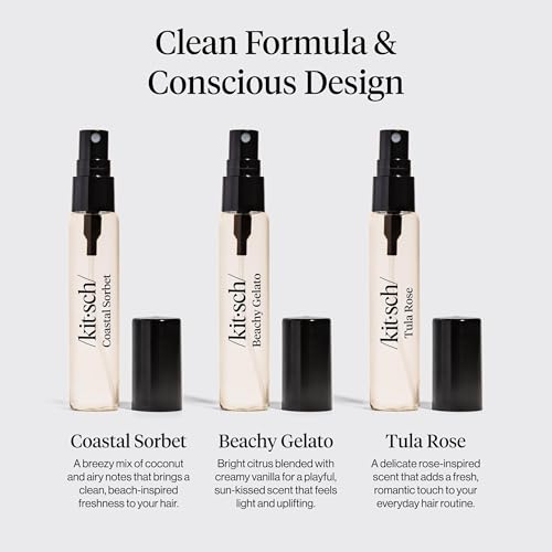 Image of Kitsch Hair Perfume for Women- Trio Set | Deodorizing & Patented Odor-Eliminating Technology Hair Spray & Body Mist- Freshen Hair, Body & Pillows - Tula Rose, Beachy Gelato & Coastal Sorbet- 3 x 10mL