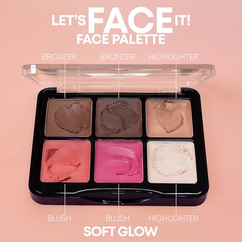 W7 Let’s Face It Cream Face Palette – Light Soft Glow - 6-Pan Bronzer, Blush & Highlight Palette - Creamy, Blendable Face Makeup
