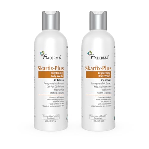 Image of Fixderma Skarfix Plus Brightening Body Wash with 4% Actives (Kojic Acid, Niacinamide Acid, & Vitamin E) | Body Wash Shower Gel for Women & Men | For Hyperpigmentation & Acne Marks - 200ml (Pack of 2)
