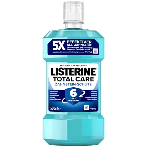 LISTERINE Total Care Zahnstein-Schutz 500 ml, schützende Mundspülung gegen Zahnstein mit 6 in 1 Wirkung, antibakterielles Mundwasser schützt vor Zahnfleischproblemen, bis zu 24h frischer Atem