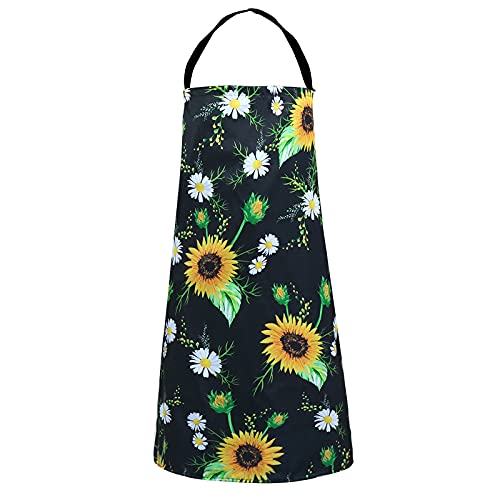 Sunflower Aprons For Women Cute Black Floral Apron For Teens Funny Server Aprons For Waitress Kawaii Adjustable Chef Cooking Kitchen Apron For Work Bbq Gill Salon Cleaning Garden Baking Apron Gifts #TOP1