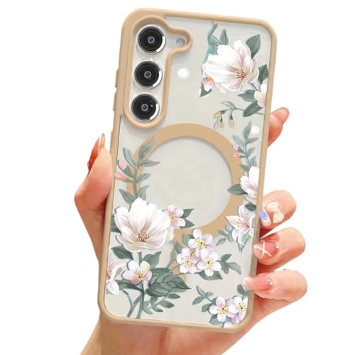 Image of VONZEE Compatible with Samsung Galaxy A16 5G Case Luxury Retro Flowers Floral Clear for Magnetic Wireless Charging Case Shockproof PC+TPU Cute Glossy Shiny Cover for Girls Women, Desert