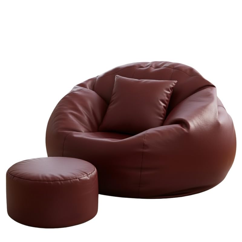 Image of Biggie Bean Bag 7XL Bean Bag Chair with Beans Filled - The Classics Bean Bag Sofa - Combo Set-Styled for Elegance with Free Cushion & Footrest (Matching Color : Yzava Maroon)