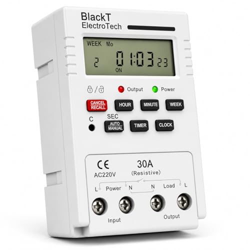 Image of Blackt Electrotech BT41D6 230V 30Amps Digital Programmable Timer Switch | DIN Rail Mounted | 18 On /Off Programs | Daily /Weekly Cycle & Second Setting | Heavy Duty for Industrial & Home Use