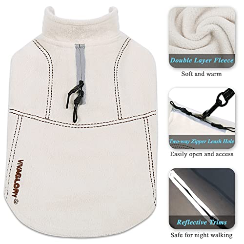 VIVAGLORY Softpad Wintermantel Hund, Hundemantel Fleecemantel Hund, Fleecejacke mit Bauchschutz, Fleece Reflektierend Verstellbar Softshell, S, Beige