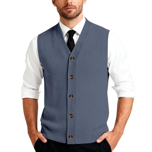 Mens Cable Knit Sweater Vest Sleeveless Button Down V Neck