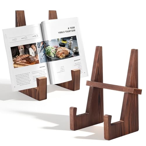 2 Stück Kochbuchhalter Buchständer aus H-förmigem Holz Kochbuchständer für Küchentheke Stabiler Aufsteller für Rezepte Bilder oder Schallplatten 14.7 x 22cm
