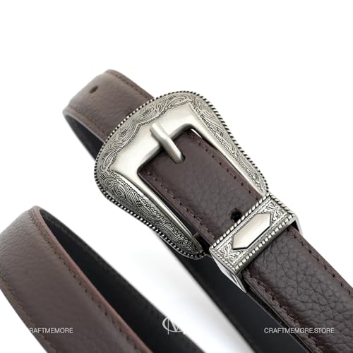 CRAFTMEMORE Western Leather Belt – 3/4" Wide, Genuine Cowhide with Pebbled Finish, Oxidized Buckle HRB14